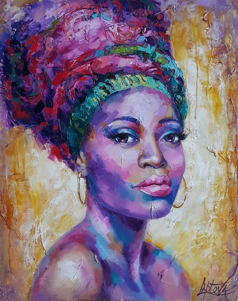 Exotic Beauty Portrait African Woman Oil Painting By Viktoria Lapteva