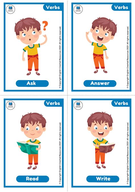 Free Printable Verb Flashcards With Pictures Printable Form