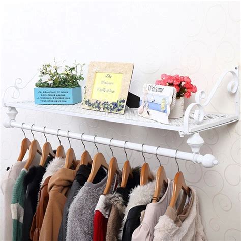 Heavy Duty Metal Clothes Rail Wall Mounted Garment Hanging Rack And Shelf