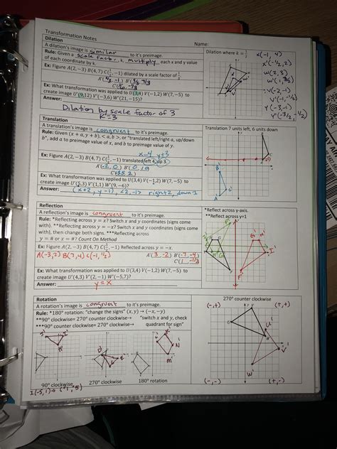 Geometry Transformations Worksheet Answers