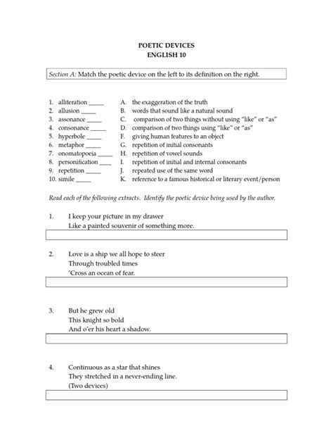 Poetic Devices Worksheet 1 Pdf Poetry Literary Techniques