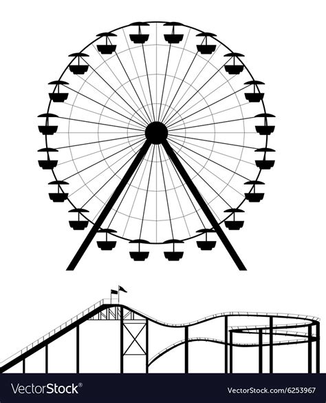 Ferris Wheel And Roller Coaster Silhouette Vector Image