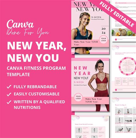 New Year New You Fitness Program Canva Ebook Template Fitness Ebook