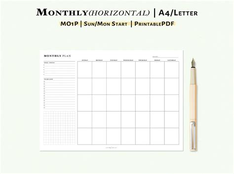 Horizontal Monthly Planner Printable A4 Letter Inserts Etsy