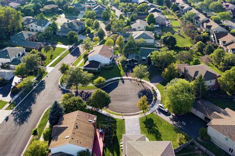 Aerial View Of A Neighborhood In Suburban Chicago During Summer