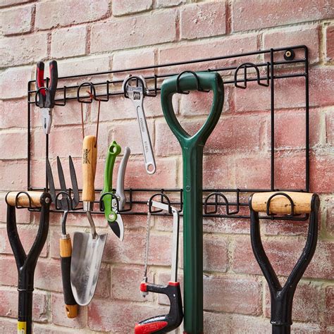 Two Tier Garden Tool Rack 11 Hook Wall Mounted Hanger Shed Garage Tidy