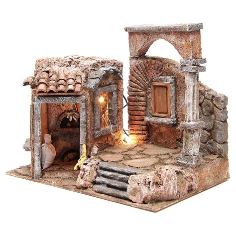 Ein modernes haus aus verschiedenen holzarten und vielen ecken. Haus mit Säule und Laden für Krippe 35x35x25cm | Online ...
