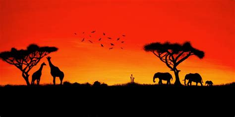 African Sunset African Sunset Africa Painting Silhouette Painting