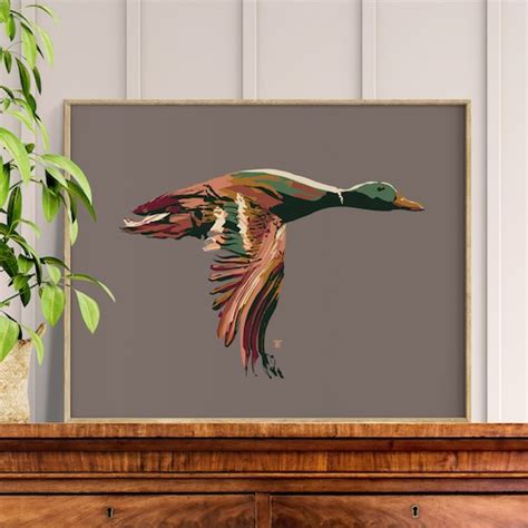Mallard Duck Painting On Tan Background Art For Modern Cabin Etsy