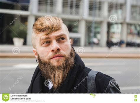 Stylish Bearded Man Posing In The Street Stock Photo Image Of Intense