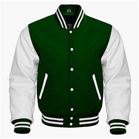 Green White Leather Sleeves Stylish Varsity Bomber Jackets Bulk Wholesale