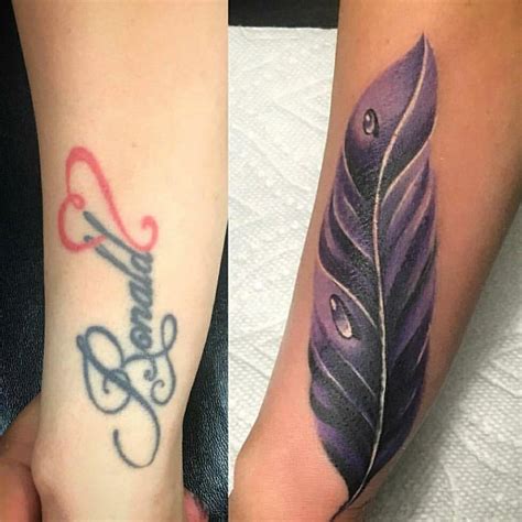 Female Feather Cover Up Tattoo