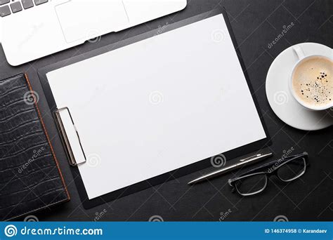 Office Workplace Table With Blank Paper Page Stock Photo Image Of