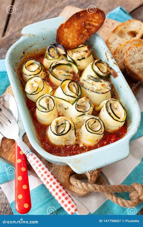 Rolled Zucchini Filled With Cream Cheese Stock Image Image Of Dish