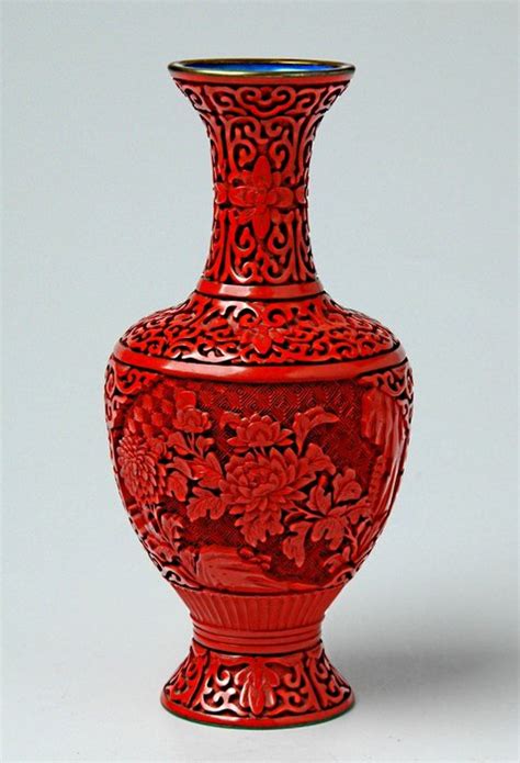 Chinese Red Cinnabar Handcarved Lacquer Vase China Ca 1900 Catawiki