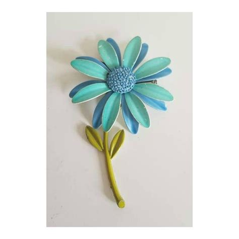 Vintage Enamel Flower Brooch Blue Flower Brooch Daisy Enamel Etsy
