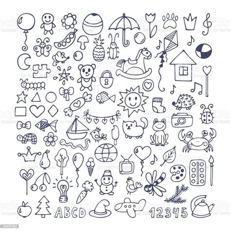 Collection Of Hand Drawn Cute Doodles Doodle Children Drawing Stock