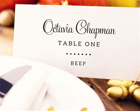 Wedding Place Card With Meal Choice Place Card Template Seating Cards