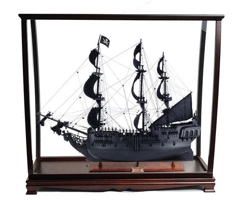 Black Pearl Pirate Wood Tall Ship Model 35 W Table Top Display Case