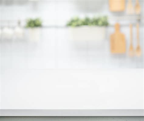 Premium Photo White Wooden Table On Blurred Kitchen Background