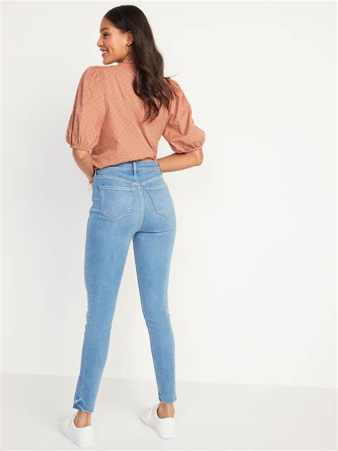 High Waisted Rockstar Stretch Super Skinny Cut Off Ankle Jeans For
