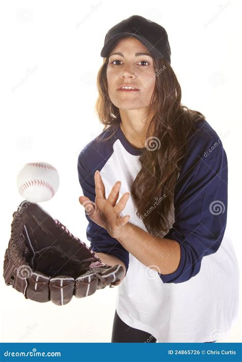 Woman Baseball Or Softball Player Catching A Ball Stock Photo Image