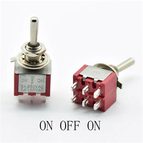 Pcs Red Toggle Switch Mini MTS ON OFF ON DPDT Latching A VAC A VAC Pins With