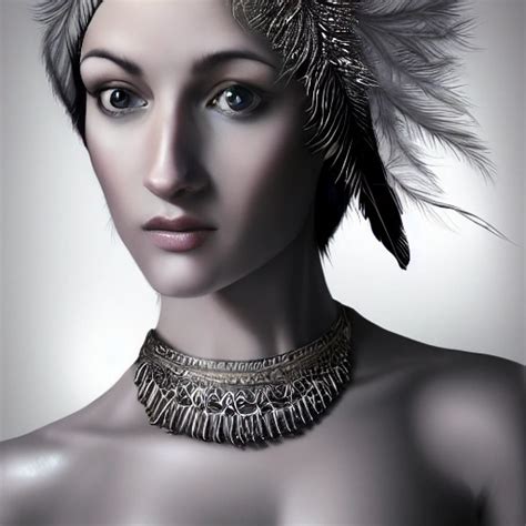 Hyper Realistic Portrait Of Sexy Girl Having A Feather Cap A C