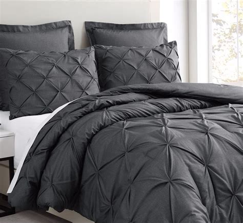 Estellar 3pc Charcoal Grey Comforter Set Pinch Pleat Down Alternative