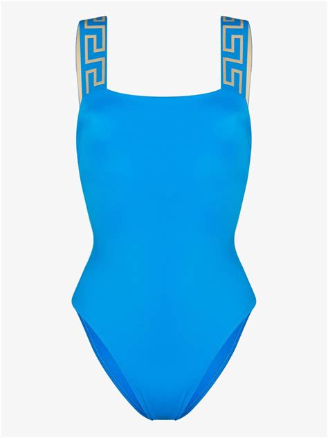 Versace Blue Greca Border Swimsuit Browns