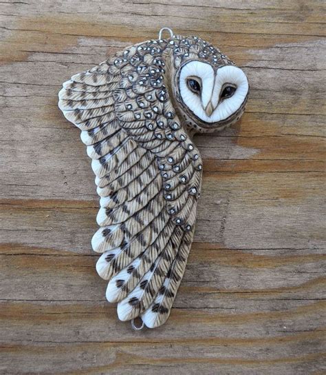 porcelain pendant barn owl maya by laura mears clay owl polymer clay jewelry polymer clay crafts