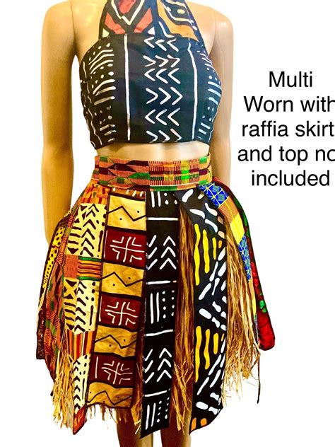Exude Artistic Elegance Handmade African Print Fringe Dance Skirt Or Grass Skirt For