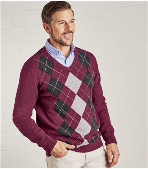Flannelburgundynvy Mens Lambswool V Neck Argyle Sweater Woolovers Us