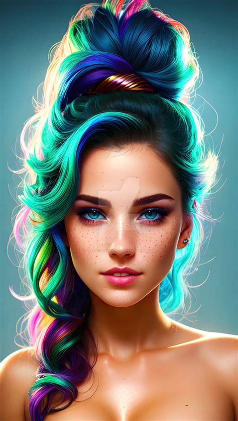 Portrait Of A Rainbow Haired Girl By Veesyrsdreamy Ai On Deviantart