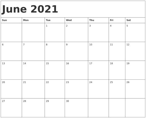 June 2021 Calendar Template
