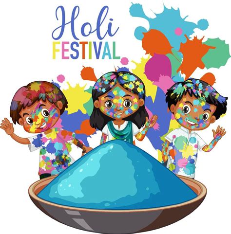 Happy Holi Fastival Con Personaje De Dibujos Animados De Niños 3742120
