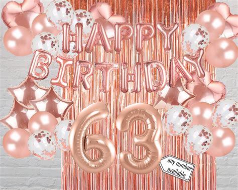 Happy 63rd Birthday Rose Gold Balloon Banner Photo Booth Etsy