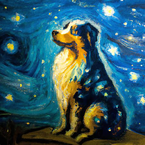 Australian Shepherd Dog Portrait Painting By Stellart Studio Fine Art