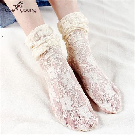 Japanese Style Lolita Transparent Slouch Ruffle Lace Long Ankle Socks