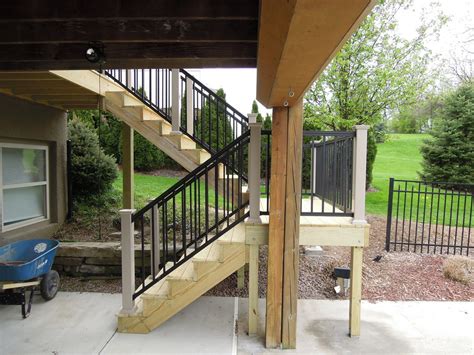 Metty metal outdoor stair railing,black handrails for outdoor steps 4 step handrail fits 1 to 4 steps transitional handrail with stair railing kit(black). DECK STAIR SHOWCASE