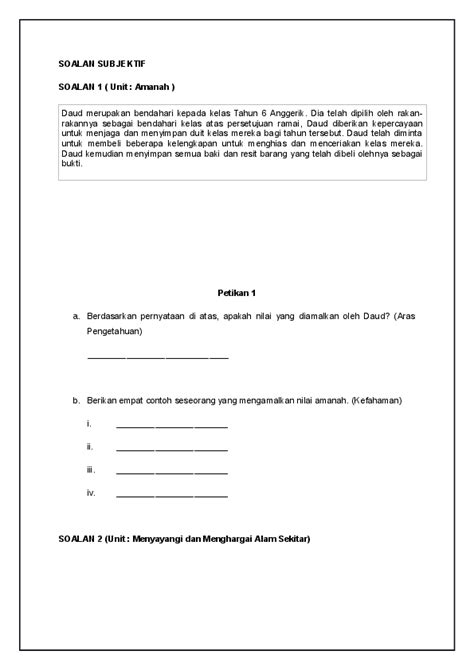 Soalan pendidikan moral tahun 6. (DOC) Soalan Subjektif Pendidikan Moral Tahun 6 | Victoria ...