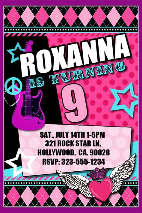 Rocker Girl Birthday Party Invitations Personalized Rock Star Invites