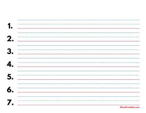 Printable Blue And Red Numbered Handwriting Paper 58 Inch Landscape
