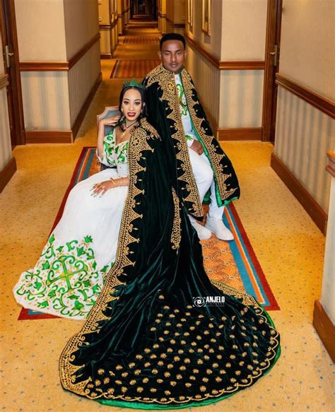 Dark Green Crowning Kaba Ethiopian Traditional Dress