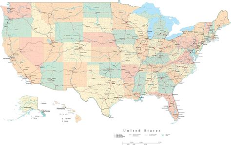 Poster Size Usa Map With Counties Cities Highways Platte Carre