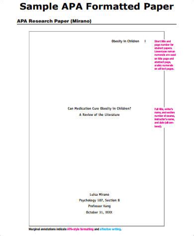 Apa paper format is commonly used for subjects such as psychology, social sciences, education below are real examples of some essays formatted according to apa style requirements that can. FREE 6+ Sample of APA Paper Templates in MS Word | PDF