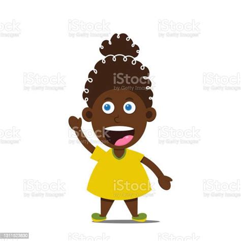 Petite Fille Afroaméricaine Mignonne De Dessin Animé Dans La Robe Jaune
