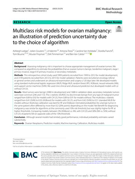 Pdf Multiclass Risk Models For Ovarian Malignancy An Illustration Of