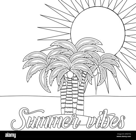 Enjoy a relaxing summer vibes coloring page featuring palm trees and a