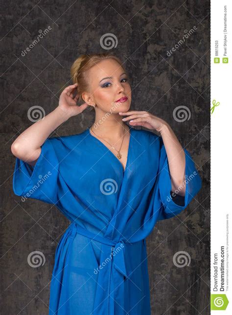 Beautiful Breast In Blue Bathrobe Stock Image Image Of Parts Blue